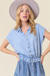 Elastic Waist Denim Crop Shirt