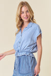 Elastic Waist Denim Crop Shirt