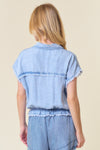 Elastic Waist Denim Crop Shirt