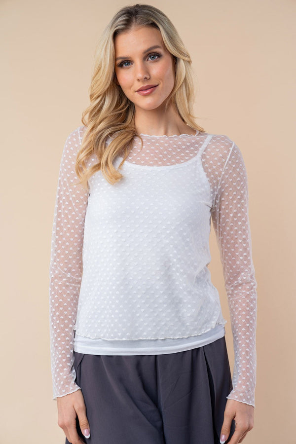Heart Jacquard Long Sleeve Solid Knit Top - 2 Colors - Curvy Size