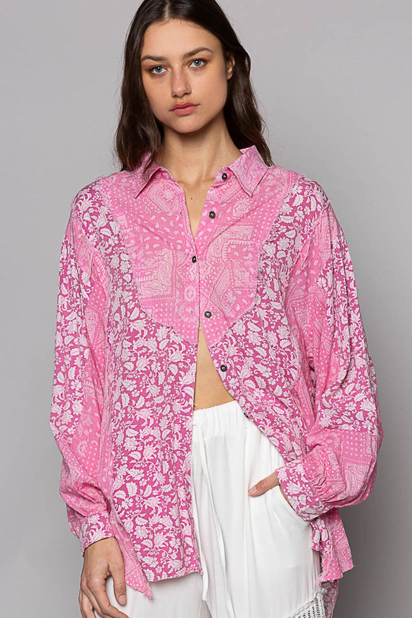 POL Texture Half Button Long Sleeve Top main image 0