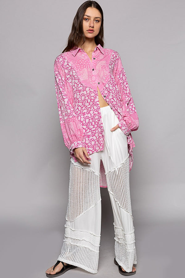 POL Oversized long sleeve paisely button down shirts