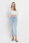 Flying Monkey High Rise Slant Raw Hem Crop Flare Jeans