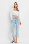 Flying Monkey High Rise Slant Raw Hem Crop Flare Jeans