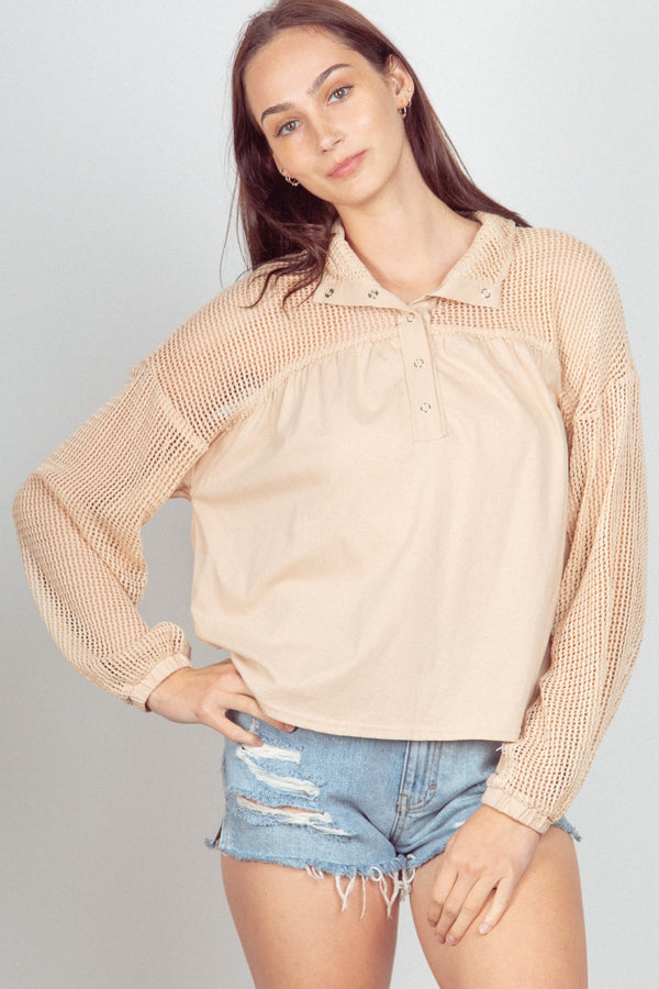 Oversized High Neck Henley Knit Top - 2 Colors