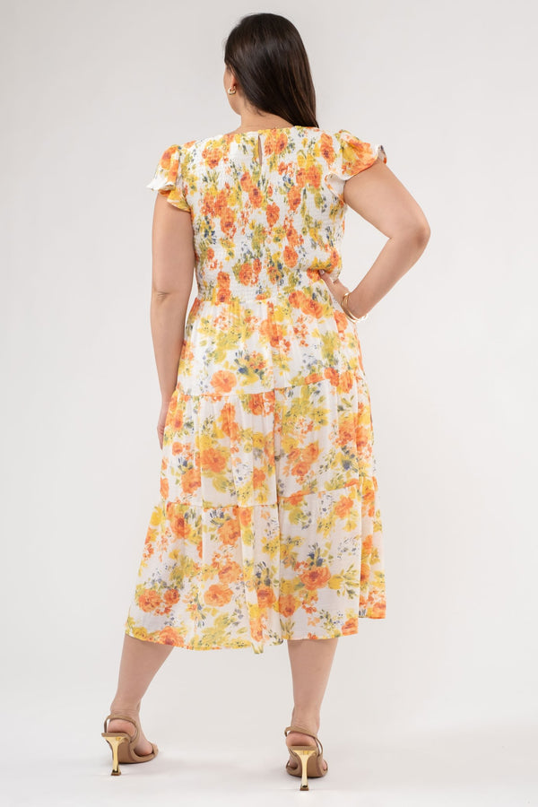 Floral Flutter Sleeve Mini Dress - Curvy Size