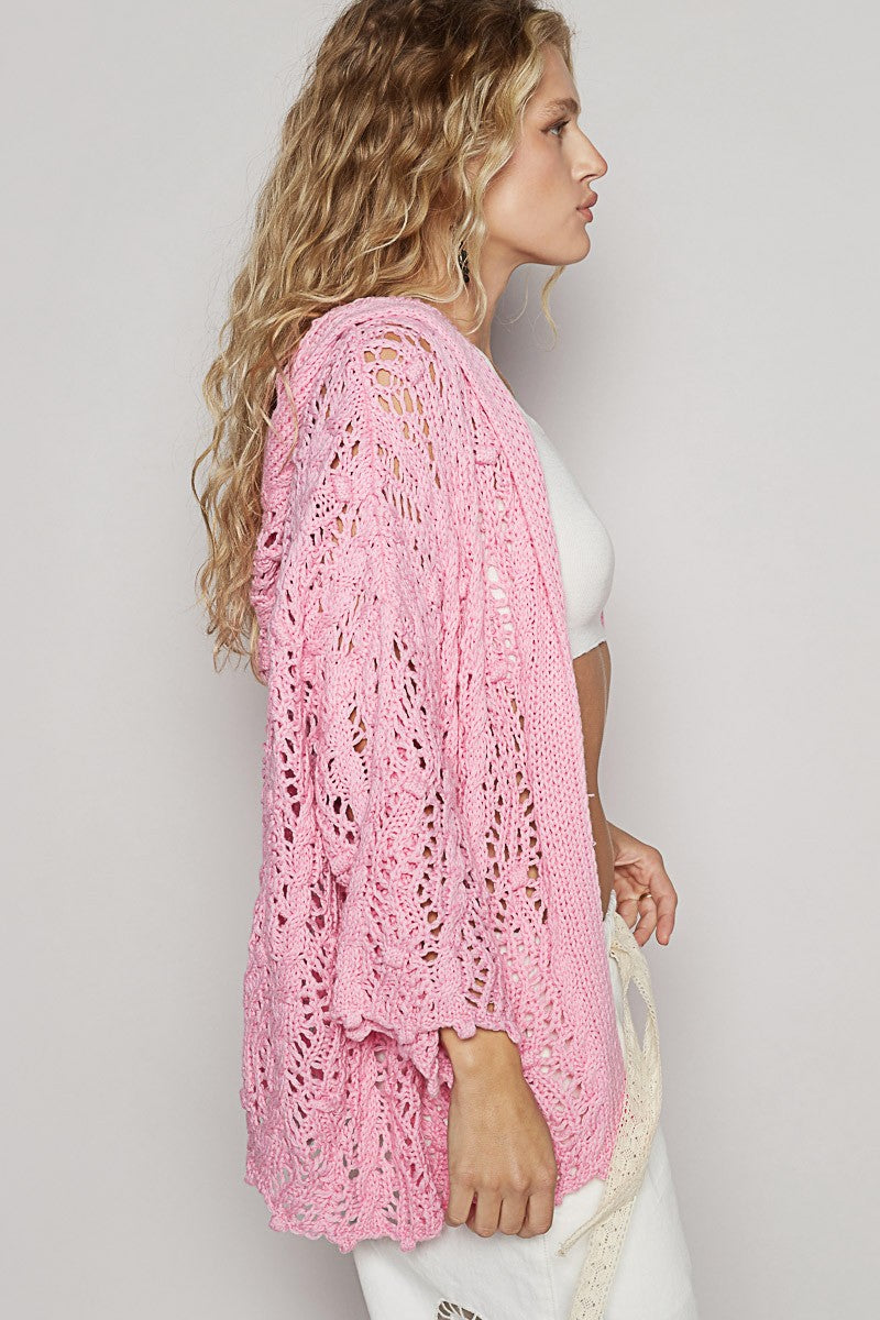 SALE POL Open weaving long sleeve hoodie sweater cardigan
