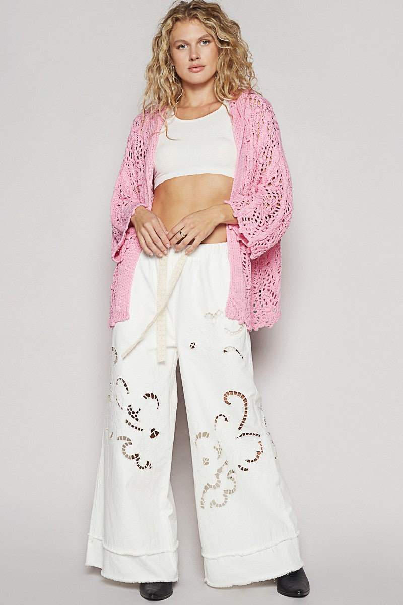 SALE POL Open weaving long sleeve hoodie sweater cardigan
