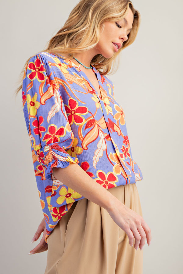 SALE Easel Floral Flower Print Peach Blossom Top