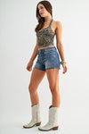 Mica Denim Mid Rise Studded Shorts