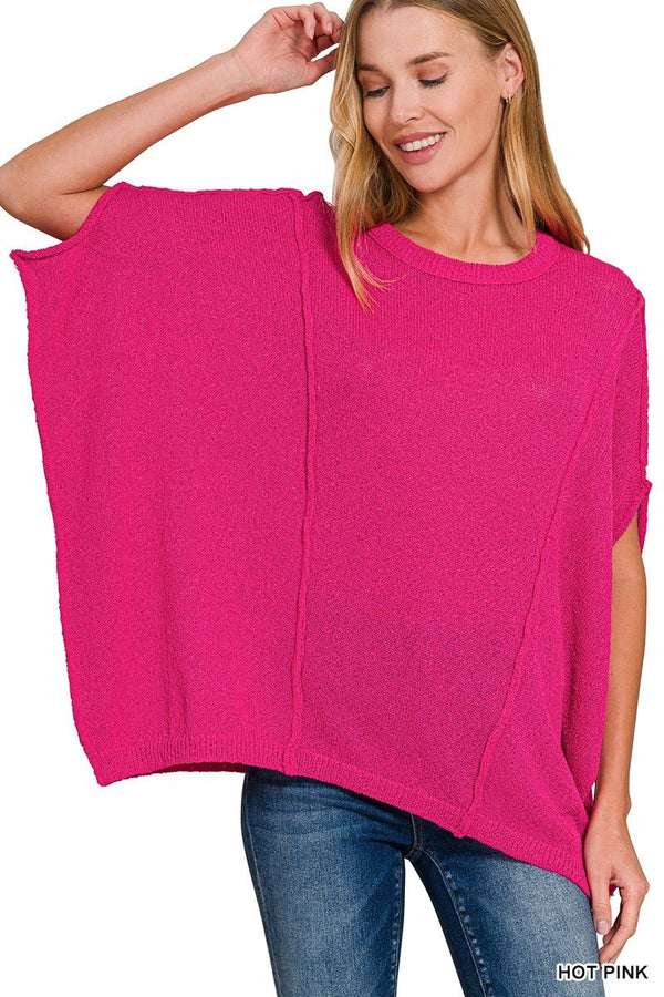 DOORBUSTER PINK Drop Shoulder Short Sleeve Relaxed Pullover - Blush & Cactus