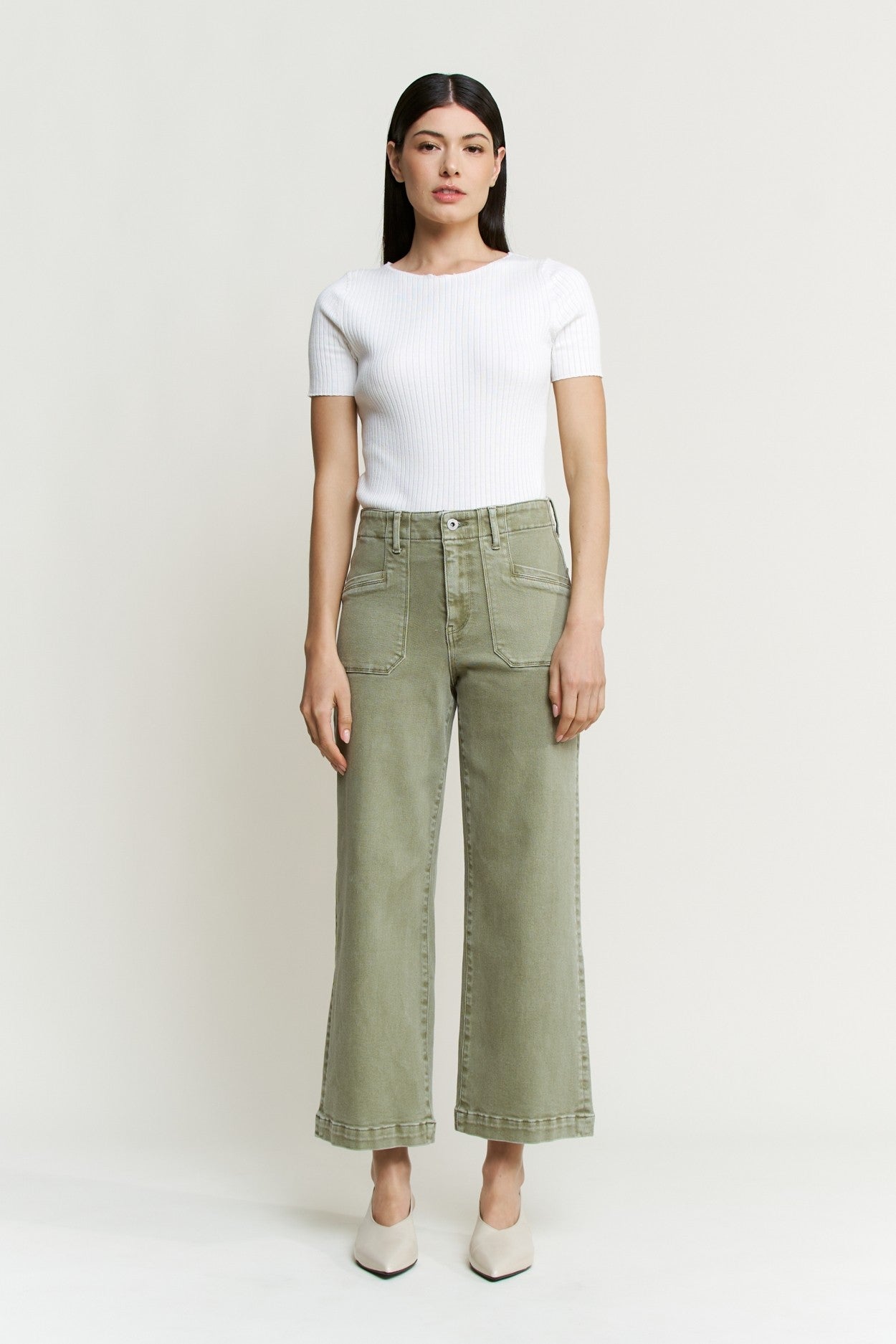 Mica Denim Super High Wide Cropped Utility - Blush & Cactus
