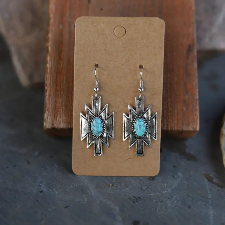 Shiny Silver Aztec Charm Earrings