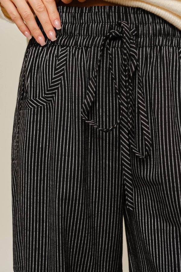 Drawstring Waist Stripe Barrel Pants