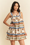 Davi & Dani Denim Band Boho Floral Printed Tiered Dress