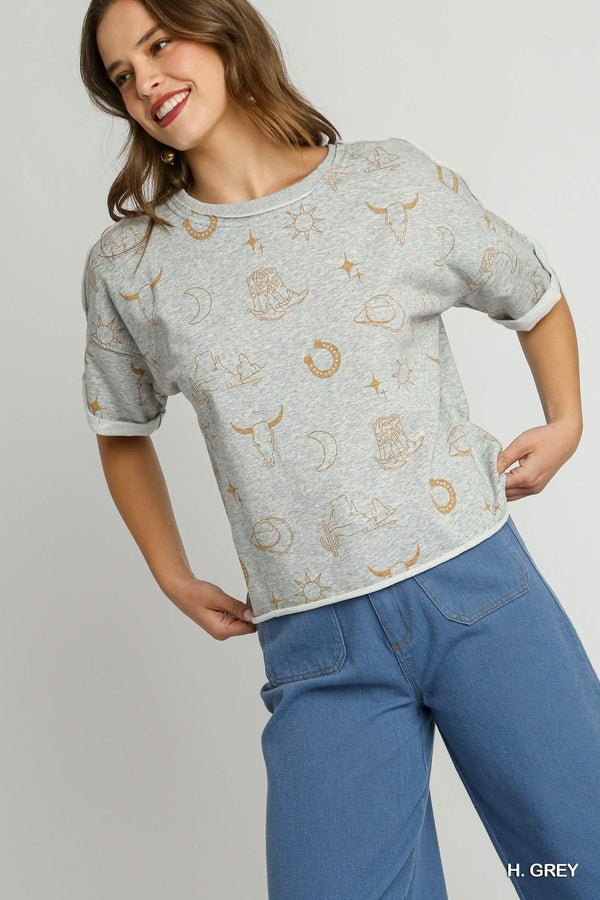 Umgee Boxy Cut Round Neck French Terry Top