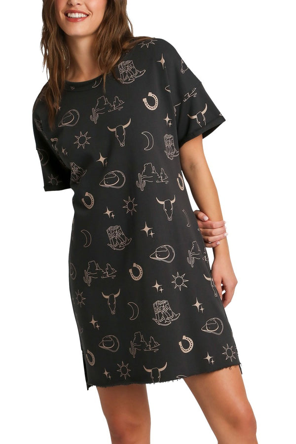 Umgee French Terry Round Neck Dress