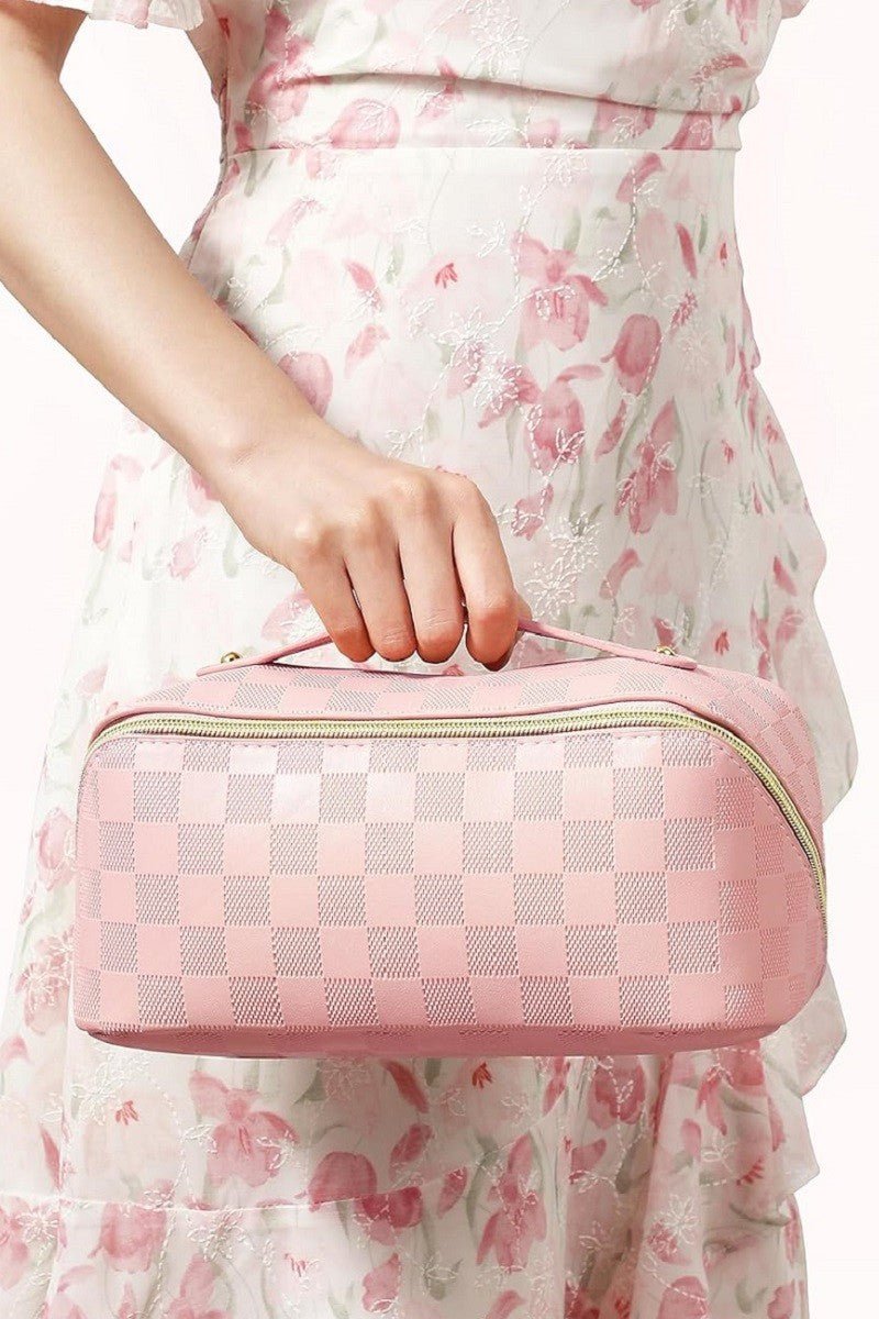 DOORBUSTER Pink Checkered Makeup Bag - Blush & Cactus