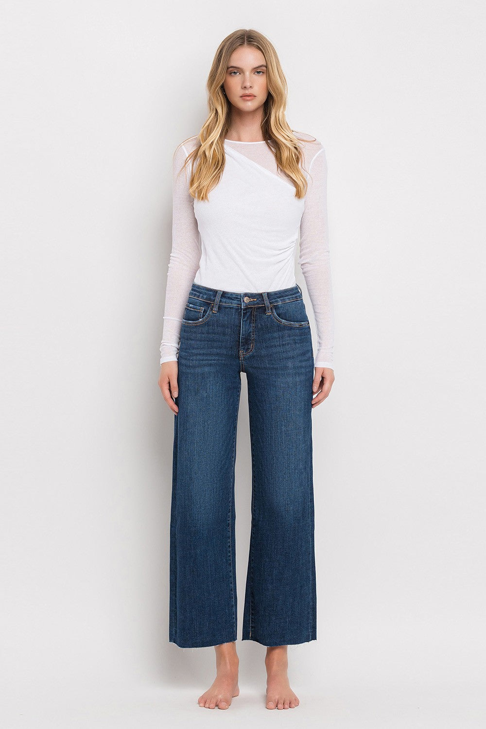 Lovervet Tummy Control Mid Rise Dark Wash Wide Leg Jeans