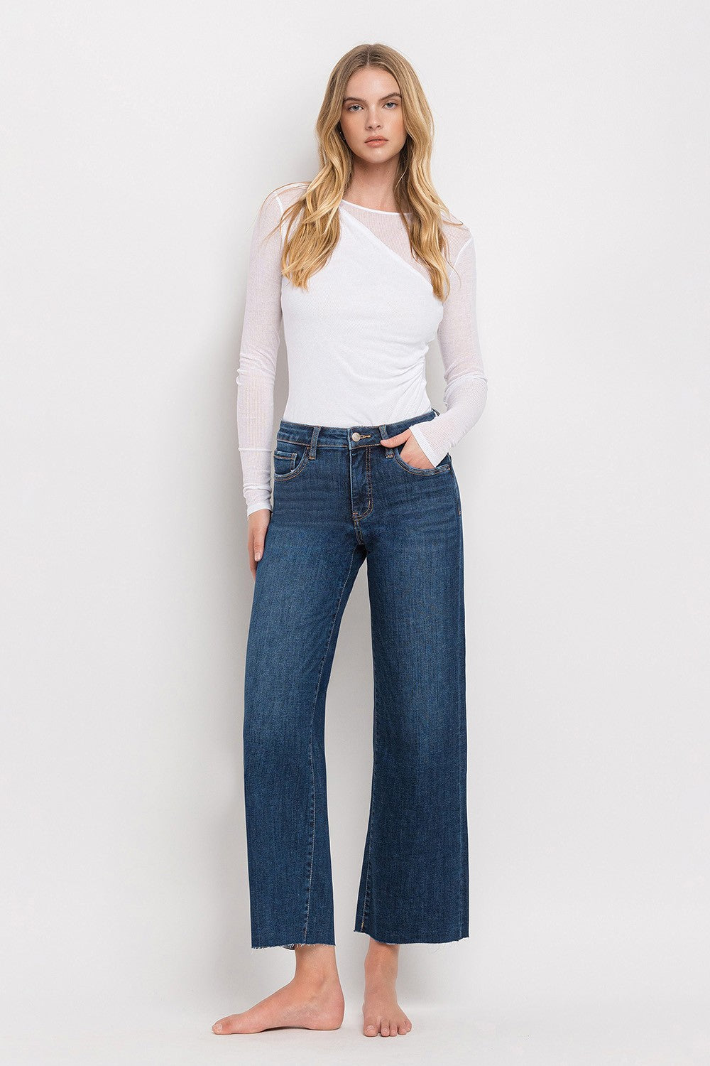 Lovervet Tummy Control Mid Rise Dark Wash Wide Leg Jeans