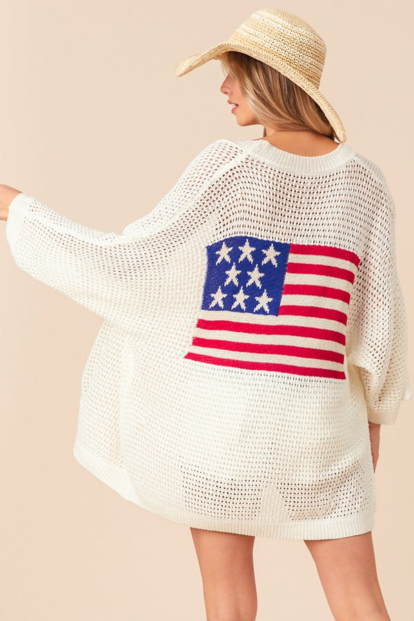 American Flag Back Short Dolman Sleeve Cardigan