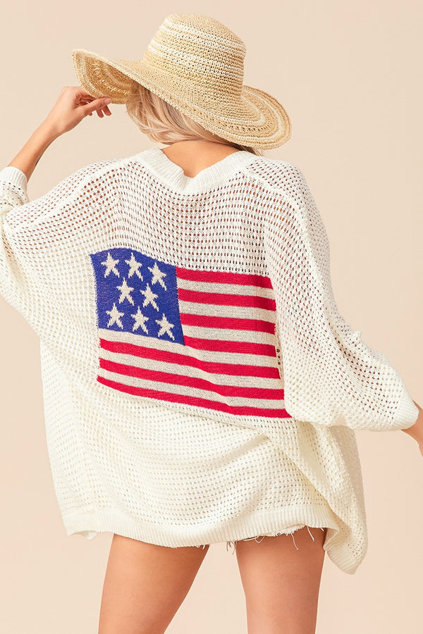 American Flag Back Short Dolman Sleeve Cardigan