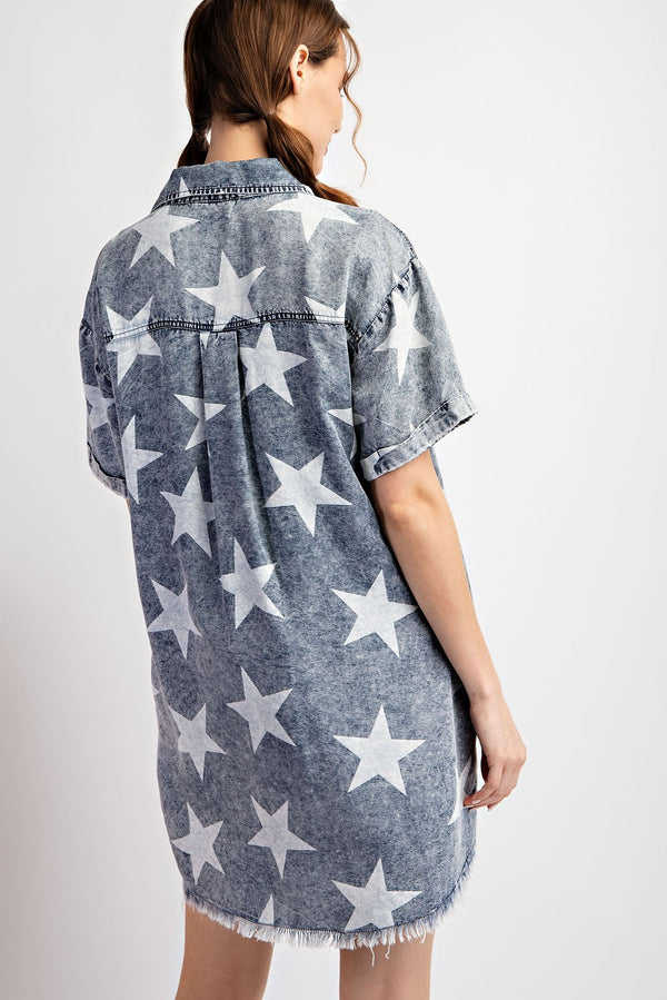 EESOME Mineral Washed Star Printed Mini Dress
