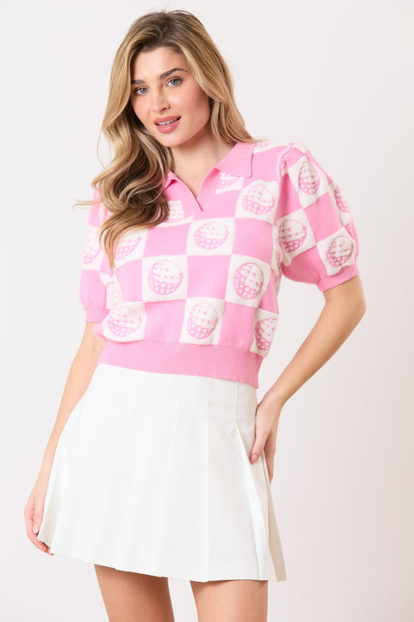 Pink Tee Time Sweater - Blush & Cactus