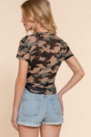 Knotted Camo Print Mesh Short Slv Top