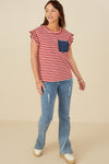 Womens Star Pocket Striped Knit Ruffled Knit Tank - Curvy Size