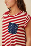 Womens Star Pocket Striped Knit Ruffled Knit Tank - Curvy Size