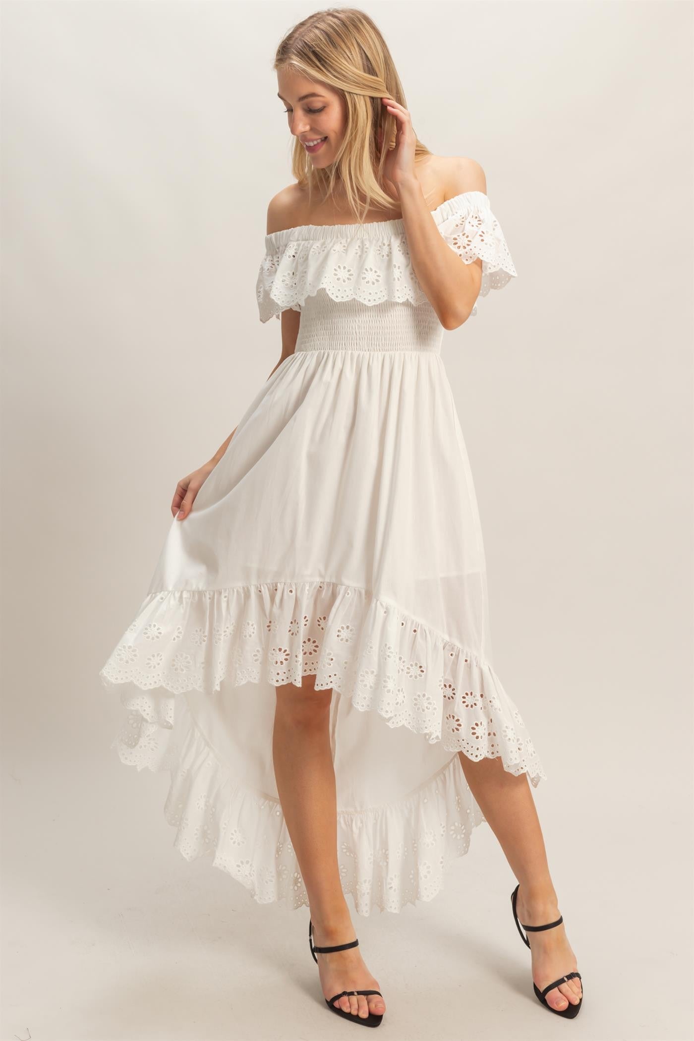 Off Shoulder Smocked Dress - Blush & Cactus