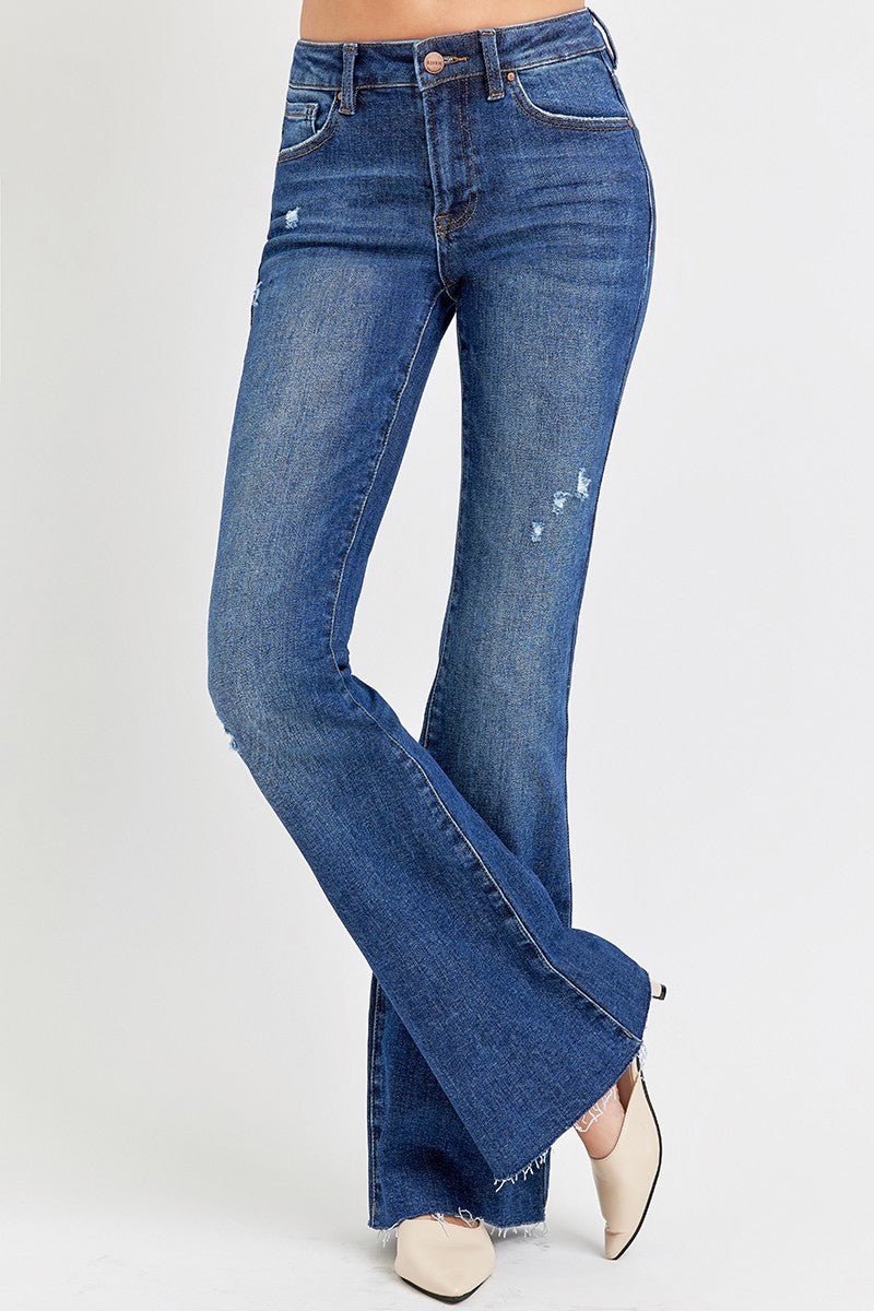 Risen Mid Rise Flare Small Distressed Long Jeans - Blush & Cactus