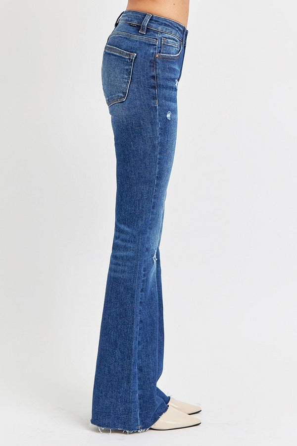 Risen Mid Rise Flare Small Distressed Long Jeans - Blush & Cactus