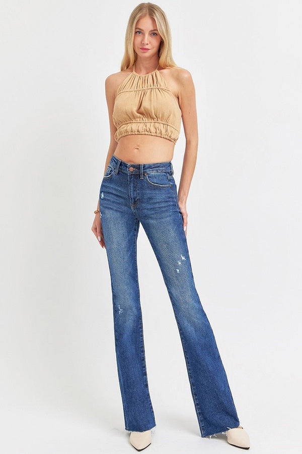 Risen Mid Rise Flare Small Distressed Long Jeans - Blush & Cactus