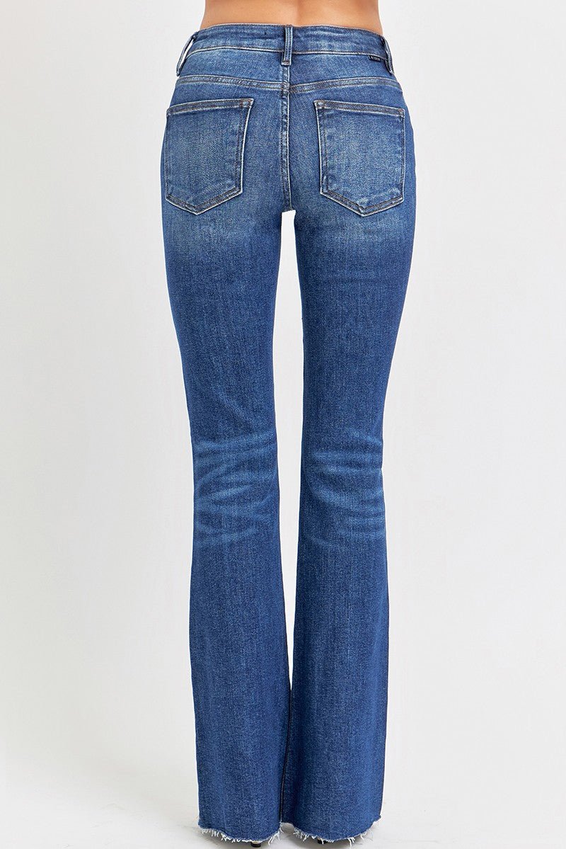 Risen Mid Rise Flare Small Distressed Long Jeans - Blush & Cactus