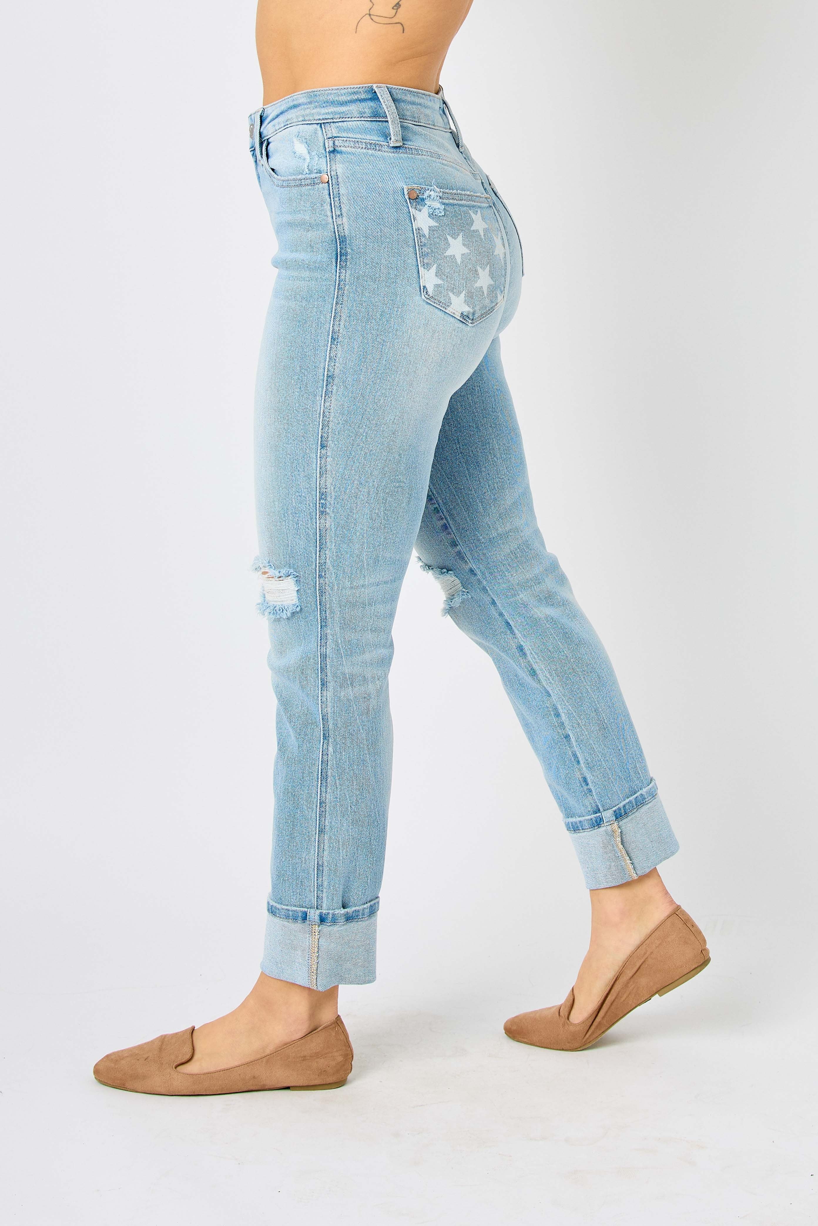 Judy Blue MR Americana Flag Cuff BF