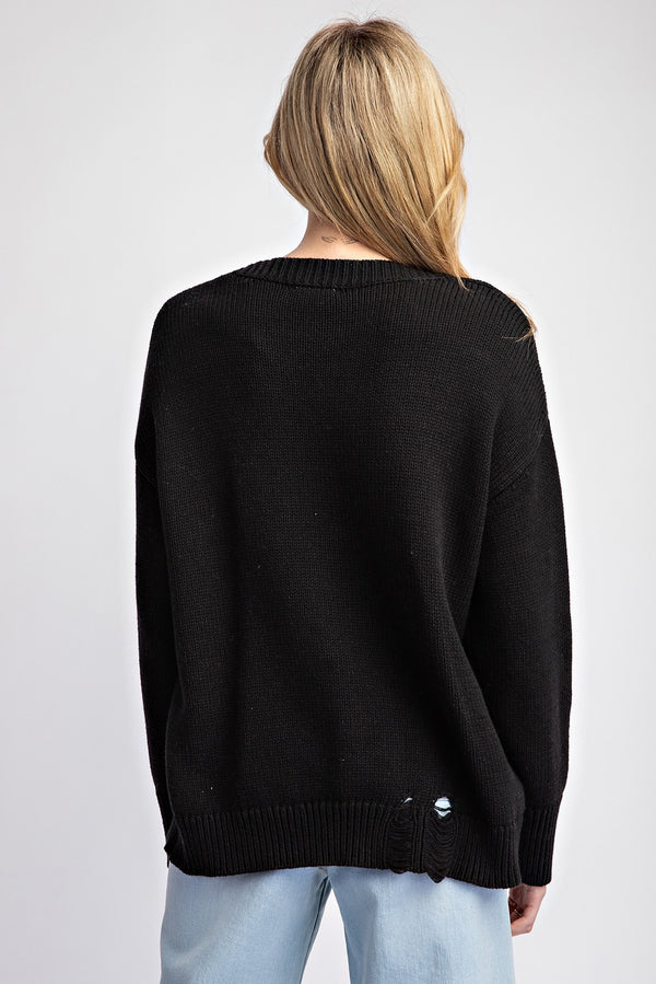 eesome Cherry Print Long Sleeve Sweater