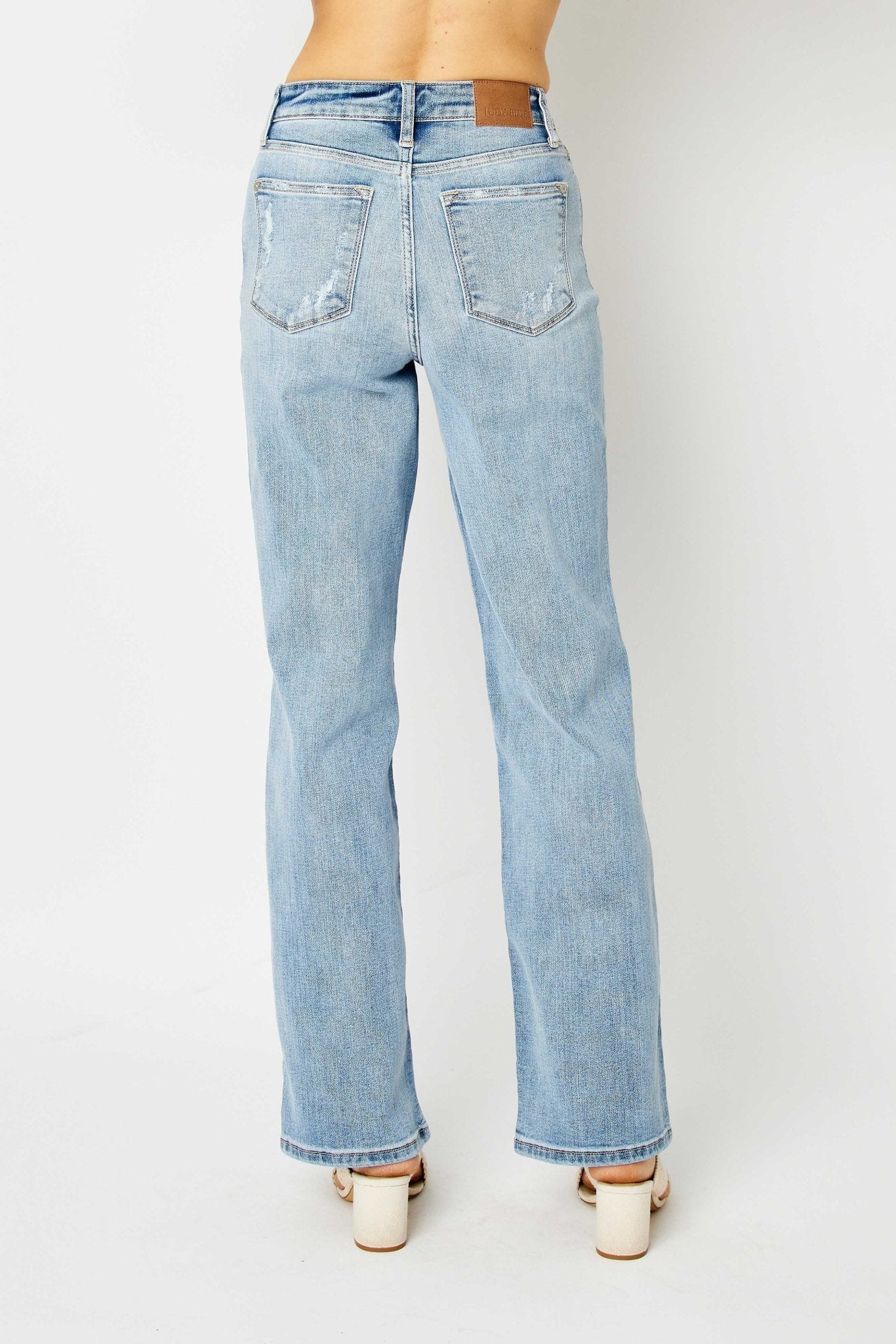 Judy Blue HW LT. Wash Straight Leg Jeans - Blush & Cactus