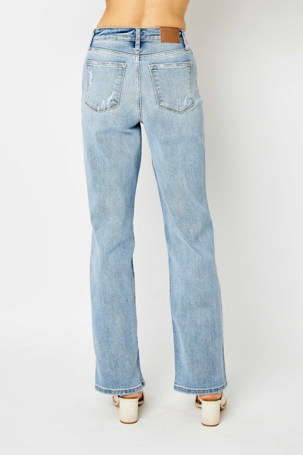 Judy Blue HW LT. Wash Straight Leg Jeans - Blush & Cactus