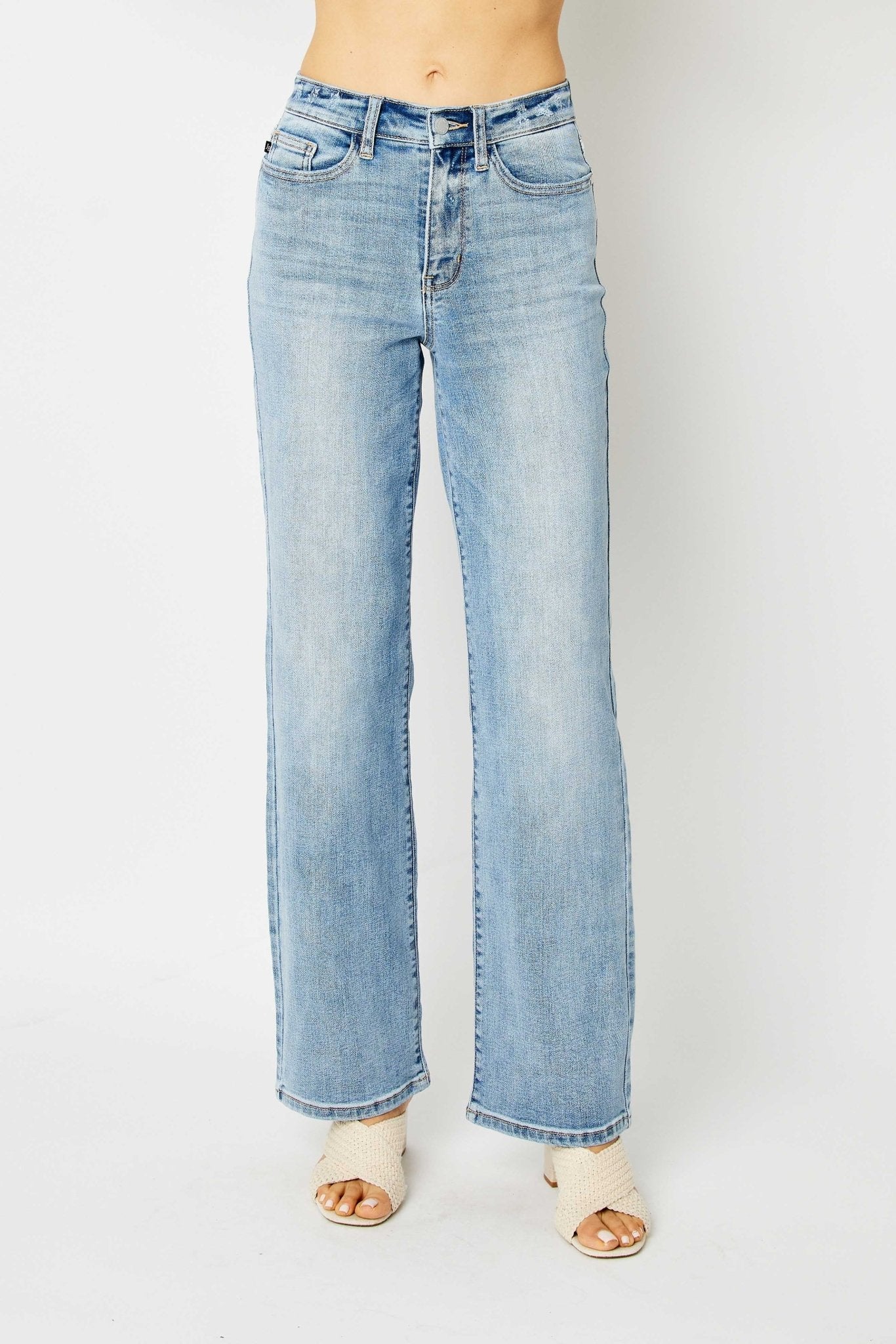 Judy Blue HW LT. Wash Straight Leg Jeans - Blush & Cactus