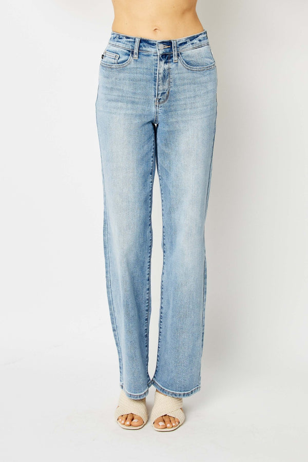 Judy Blue HW LT. Wash Straight Leg Jeans - Blush & Cactus