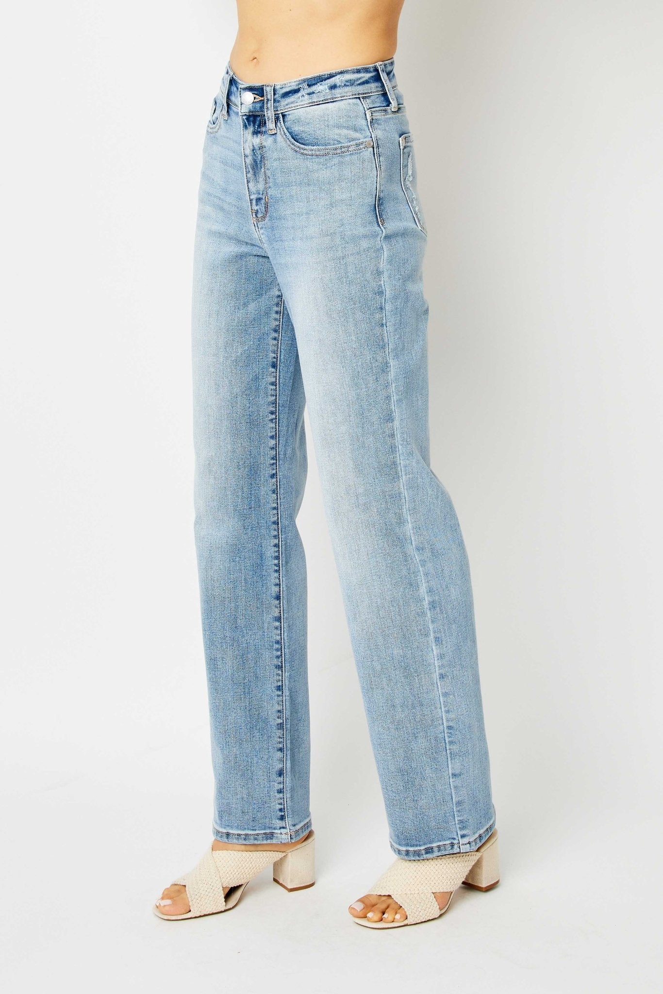 Judy Blue HW LT. Wash Straight Leg Jeans - Blush & Cactus