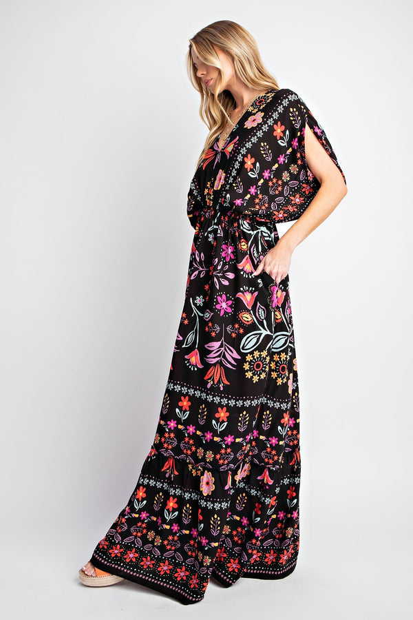 easel maxi dress Easel Solid Color Knit Maxi Dress with Daisy Patches in Aqua Blue S