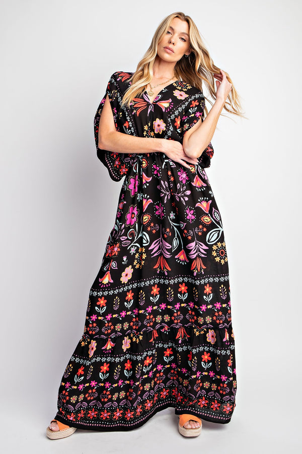 gauze maxi dress with sleeves Boston Proper - Proper Black - Kimono Sleeve Embellished Metallic Gauze Maxi Dress
