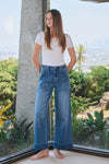 Vervet High Rise Double Cuffed Baggy Wide Jeans - Blush & Cactus