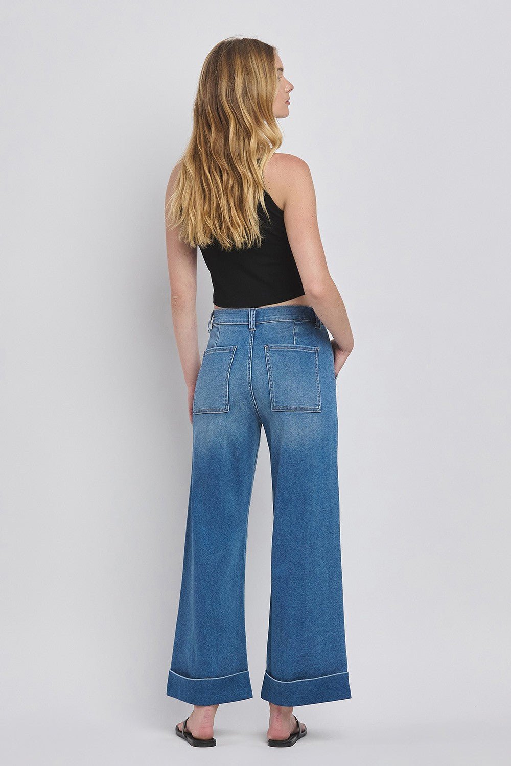 Vervet High Rise Double Cuffed Baggy Wide Jeans - Blush & Cactus