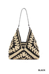 Vintage Woven Straw Crochet Bucket Shoulder Bag - Blush & Cactus
