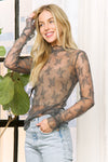 Mesh Lace High Neck Design Long Sleeve Fitted Top - Blush & Cactus
