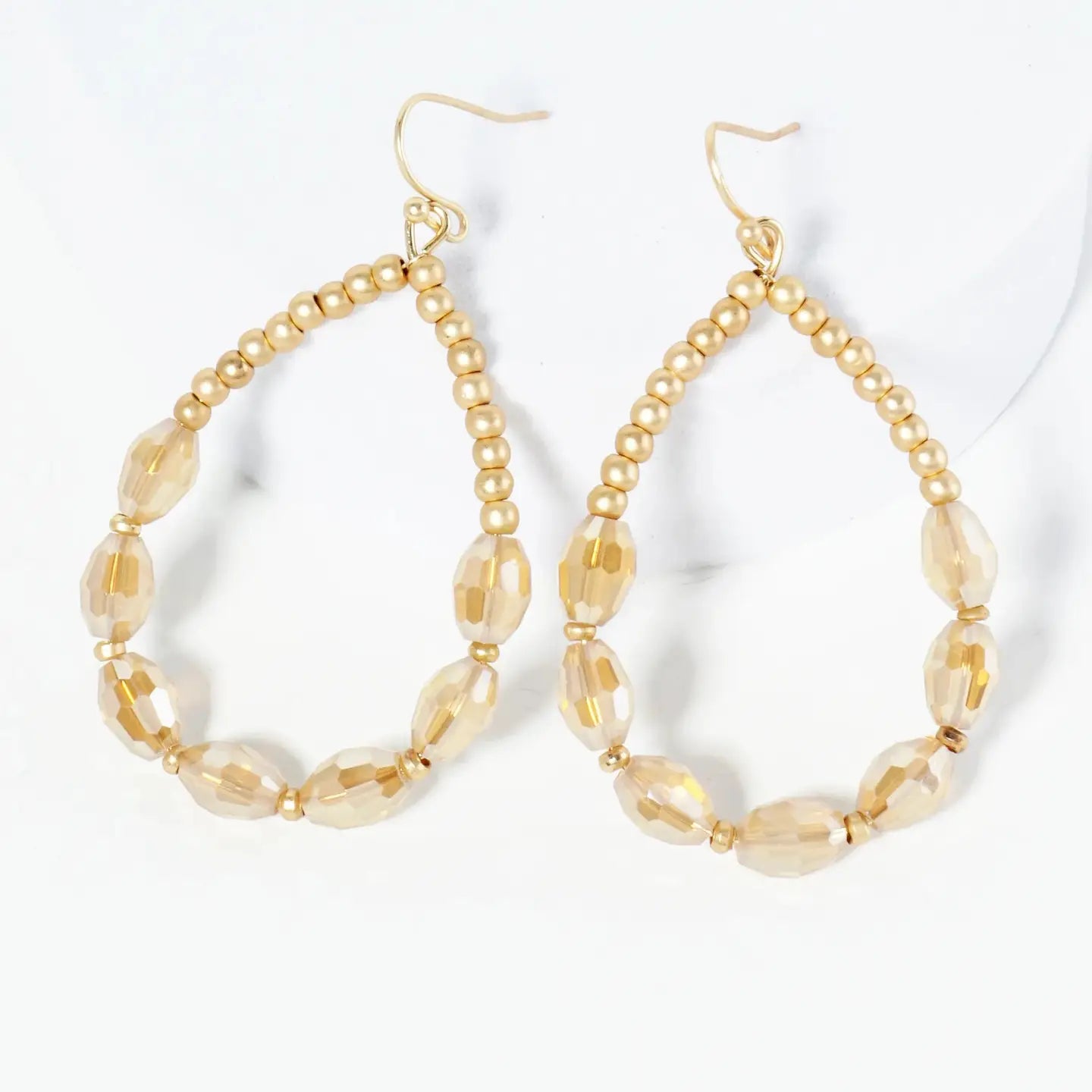 Ab Coated Faceted Glass Beaded Wire Teardrop Dangle Earrings - Blush & Cactus